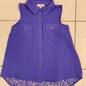GB Girls Purple Lace Button-Up Shirt (Size L)